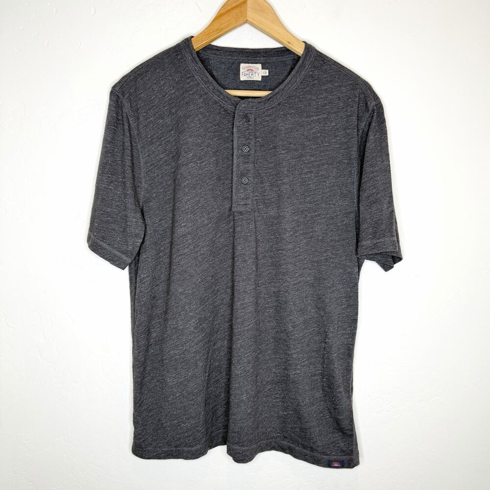 Faherty Henley Shirt Mens Large Heathered Dark Gray Short Sleeve